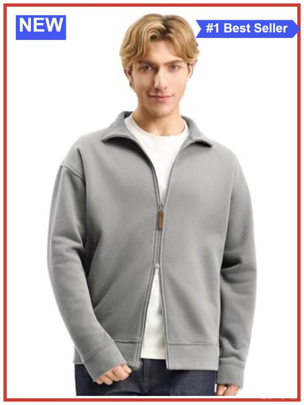 Two-Way Zip Up Fleece Sweatshirt Mock Neck Long Sleeve Cotton Blend